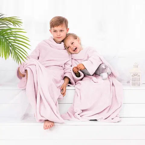 Detské deky Decoking Deka s rukávmi Lazy Kids púdrová, 90 x 105 cm