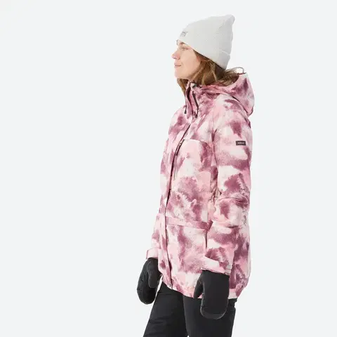 bundy a vesty Dámska snowboardová bunda SNB 100 ružová s potlačou