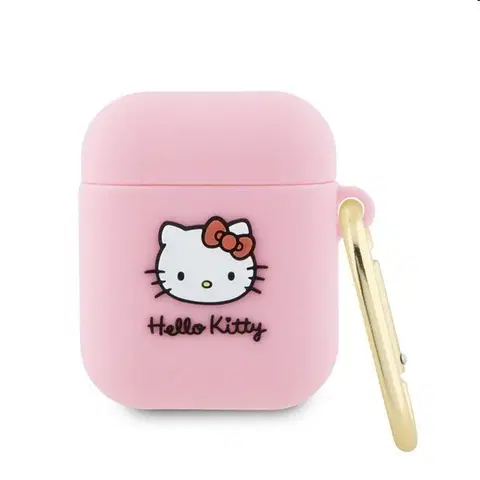 Slúchadlá Hello Kitty Liquid Silicone 3D Kitty Head Logo obal pre Apple AirPods 1/2, ružové