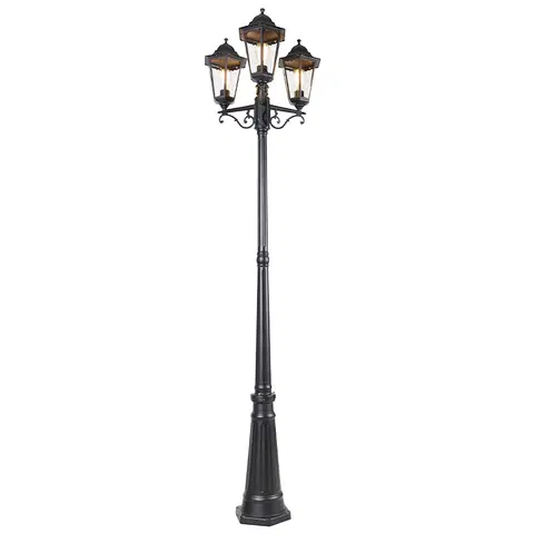 Zahradne stlpove lampy Vonkajší lampáš čierny 220 cm 3-svetlo IP44 - Havana