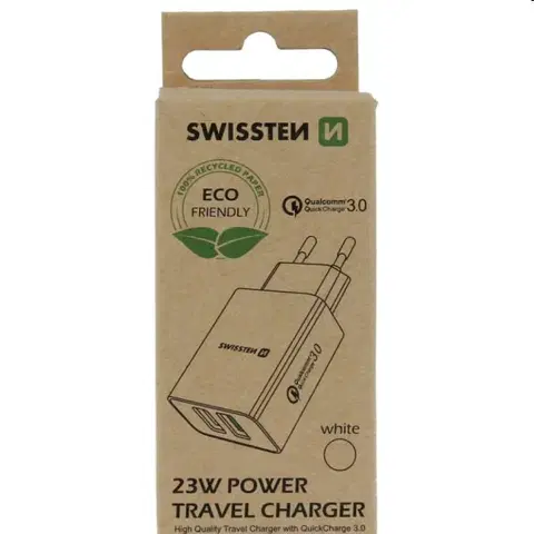 Nabíjačky pre mobilné telefóny Nabíjačka Swissten 2x USB QC 3.0 + USB 23W, biela, eco balenie 22060100ECO