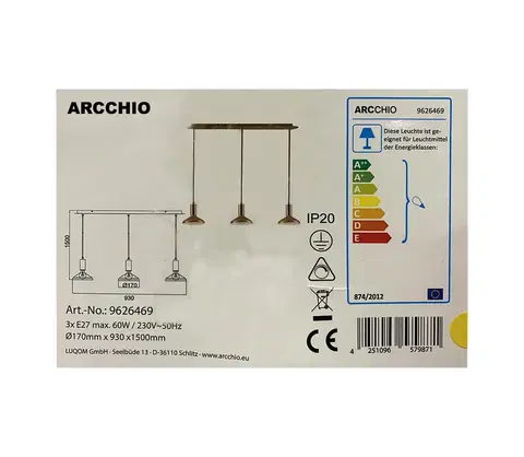 Svietidlá Arcchio Arcchio - Luster na lanku JAIKA 3xE27/60W/230V 