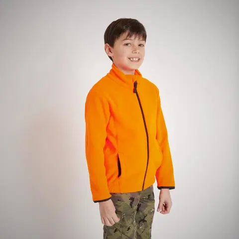 mikiny Detská hrejivá poľovnícka fleecová mikina 100 oranžová reflexná