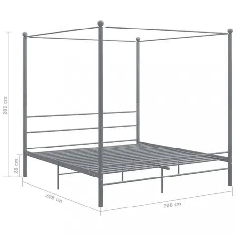 Postele Posteľ s nebesami sivý kov Dekorhome 200 x 200 cm