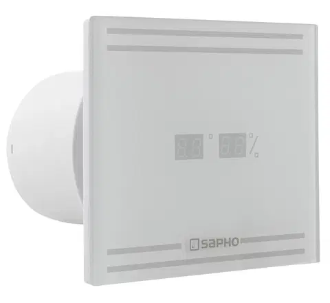 Domáce ventilátory SAPHO - GLASS kúpeľňový ventilátor axiálny s LED displejom, 8W, potrubia 100mm, biela GS103