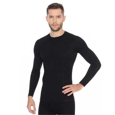 Pánske termo tričká s dlhým rukávom Pánske tričko Brubeck Active Wool s dlhým rukávom Black - XL
