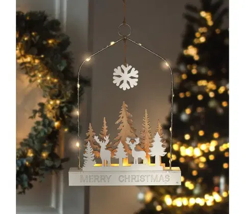 Vianočné osvetlenie  LED závěsná dekorace les s jeleny 14x LED 2x AA 1V249