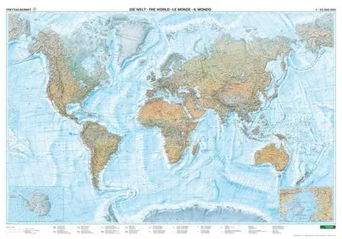 Sprievodcovia, mapy, atlasy Svet nástenná mapa fyzická lamino+lišta 1:35 000 000