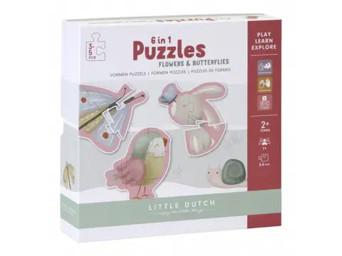 Hračky puzzle LITTLE DUTCH - Puzzle 6v1 Kvety a motýle