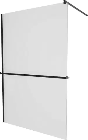 Sprchové dvere MEXEN/S - KIOTO Sprchová zástena WALK-IN s poličkou a držiakom uterákov 80 x 200 cm, matné sklo 8 mm, čierna 800-080-121-70-30