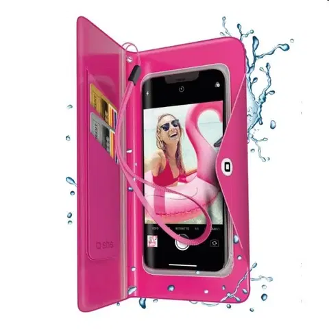 Puzdrá na mobilné telefóny SBS Splash-resistant transparent universal case 6,8'', pink - OPENBOX (Rozbalený tovar s plnou zárukou) TEWATERWALP