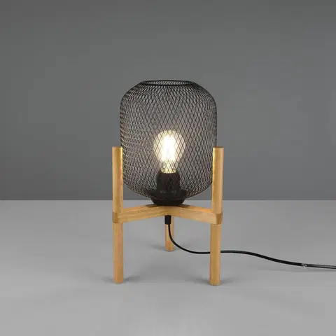 Lampy na nočný stolík Reality Leuchten Stolná lampa Calimero s trojnohým dreveným rámom