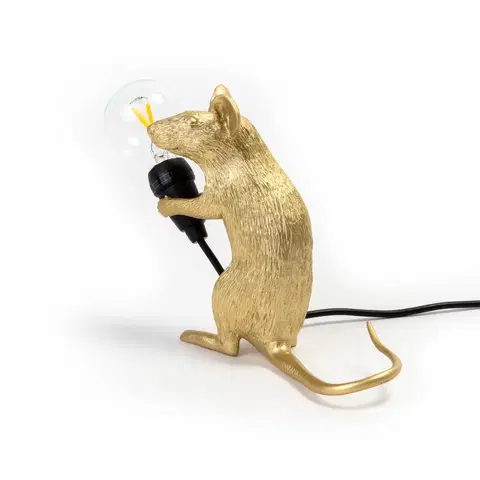 Vnútorné dekoratívne svietidlá SELETTI Stolová LED lampa Mouse Lamp USB sediaca zlatá