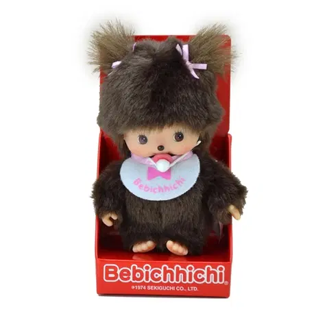 Plyšové a textilné zvieratká MONCHHICHI Bebiči dievča s podbradníkom 15 cm