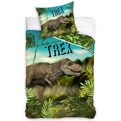 Obliečky BedTex Bavlnené obliečky T-Rex v pralese, 140 x 200 cm, 70 x 90 cm 