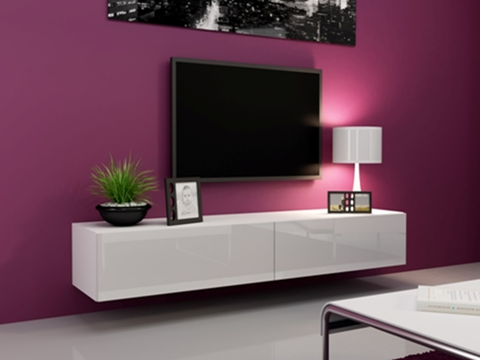 TV stolíky CAMA MEBLE Vigo 180 tv stolík na stenu biela / biely lesk