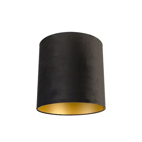 Tienidlo na lampu Velúrové tienidlo na žiarovky čierne 40/40/40 so zlatým interiérom