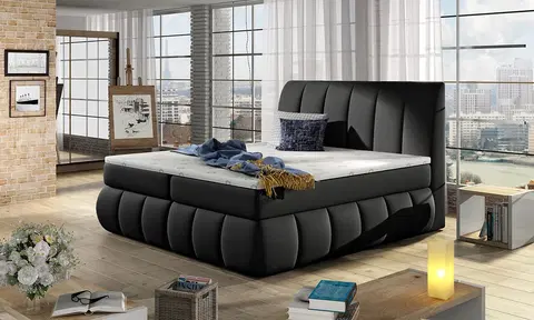 Postele NABBI Vareso 180 čalúnená manželská posteľ s úložným priestorom čierna (Soft 11)