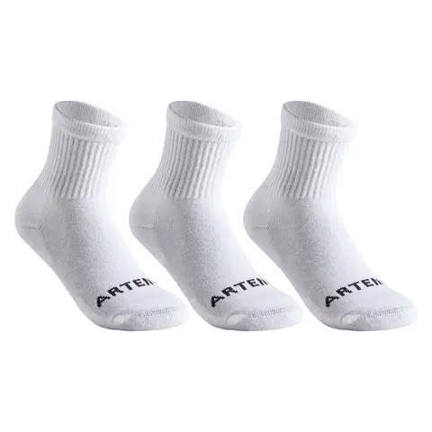 bedminton Detské vysoké ponožky RS 100 na raketové športy 3 páry biele