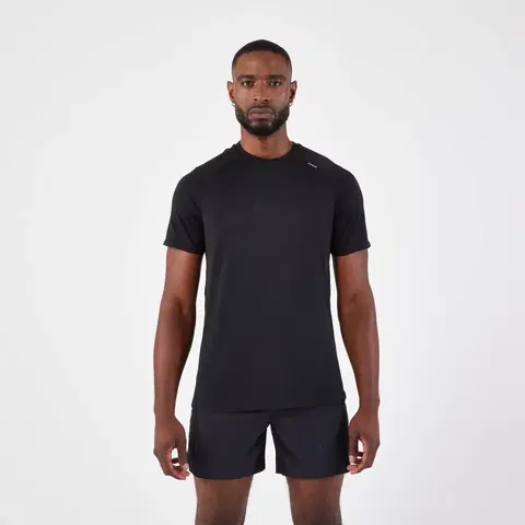 nordic walking Pánske bežecké tričko Run 500 Confort bez švov čierne