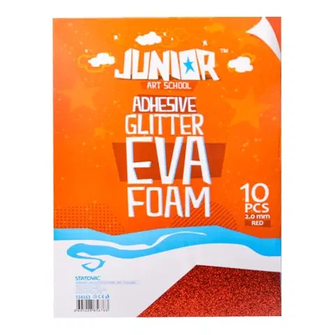 Kreatívne a výtvarné hračky JUNIOR-ST - Dekoračná pena A4 EVA Glitter červená samolepiaca 2,0 mm, sada 10 ks