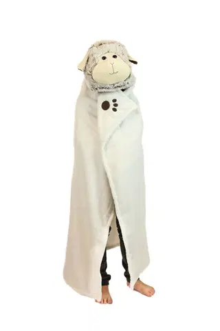 Plyšové hračky COZY NOXXIEZ - BL805-2 Ovečka - hrejivá deka s kapucňou so zvieratkom a labkovými vreckami