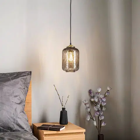 Závesné svietidlá Solbika Lighting Závesná lampa Tezeusz sklo, dymová sivá Ø 17 cm