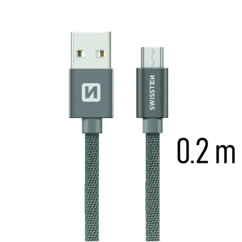 Dáta príslušenstvo Dátový kábel Swissten textilný s Micro-USB konektorom a podporou rýchlonabíjania, Grey 71522102