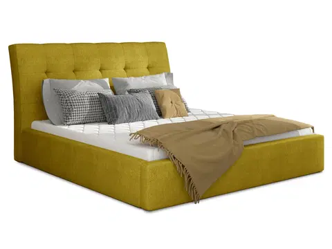 Postele NABBI Ikaria UP 140 čalúnená manželská posteľ s roštom žltá