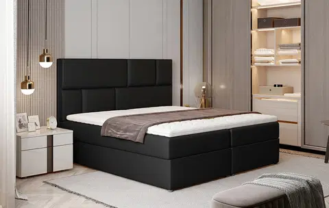 Postele NABBI Ferine 185 čalúnená manželská posteľ s úložným priestorom čierna (Soft 11)