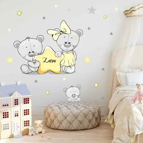 Nálepky na stenu Žlté hviezdy a nálepky medvedíkov s menom