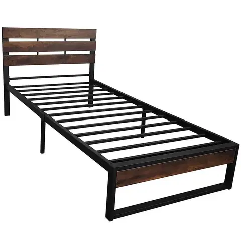 Jednolôžkové postele Posteľ Loft YH0521 90 čierna/dark vintage wood
