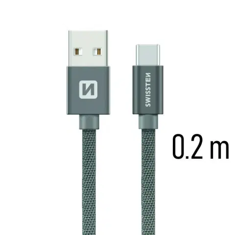 Dáta príslušenstvo Dátový kábel Swissten textilný s USB-C konektorom a podporou rýchlonabíjania, Grey 71521102