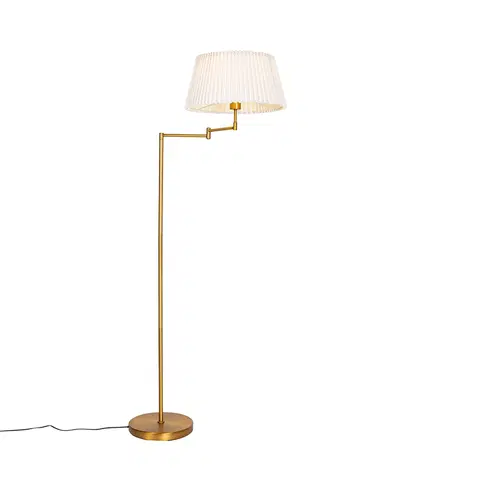 Stojace lampy Bronzová stojaca lampa s bielym skladaným tienidlom a nastaviteľným ramenom - Ladas Deluxe