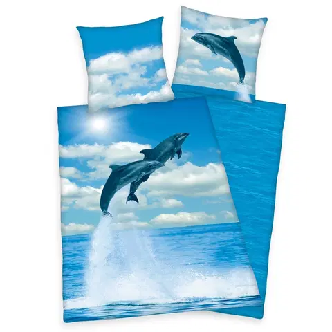Obliečky Herding Bavlnené obliečky Delfíny, 140 x 200 cm, 70 x 90 cm