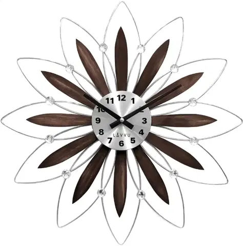 HODINY NA STENU CRYSTAL Drevené strieborné hodiny LAVVU CRYSTAL Flower LCT1113, 50 cm