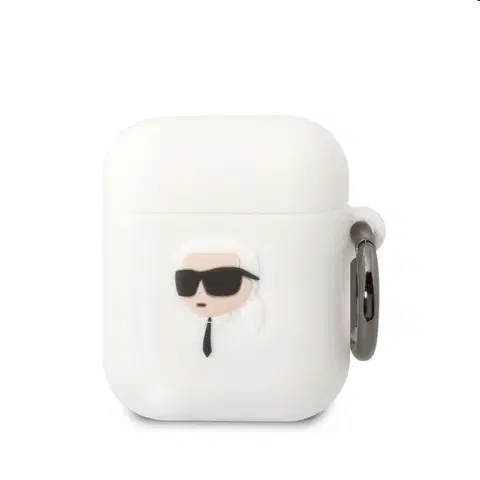 Slúchadlá Karl Lagerfeld 3D Logo NFT Karl Head silikónový obal pre Apple AirPods 1/2, biely