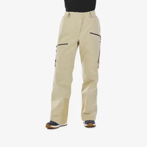 nohavice Dámske lyžiarske nohavice FR100 na freeride béžové