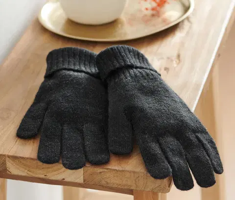 Gloves & Mittens Pletené rukavice s vlnou, antracitové