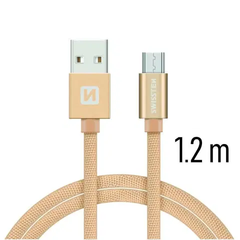 USB káble Dátový kábel Swissten textilný s Micro-USB konektorom a podporou rýchlonabíjania, zlatý 71522204