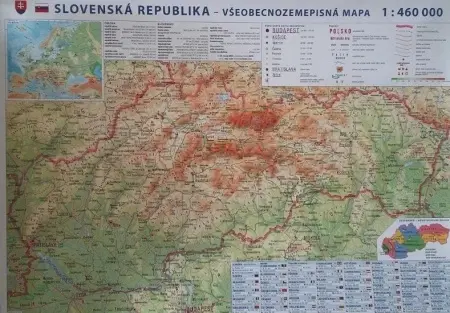 Slovensko a Česká republika SR nástenná všeobecnozemepisná mapa 1:460T SC