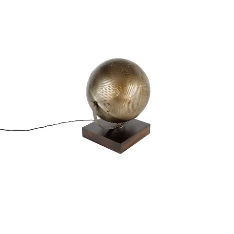 Stolove lampy Priemyselná stolová lampa bronzová s drevom - Haicha