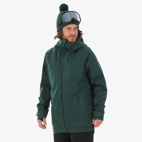 bundy a vesty Pánska lyžiarska bunda FR500 zelená