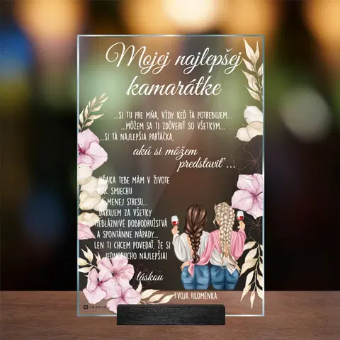 Tabuľky s venovaním (darčeky) Darček pre najlepšiu kamarátku - sklenená plaketa s vlastným textom a dizajnom