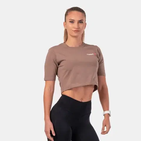 Tričká a tielka NEBBIA Dámske tričko Crop Top Minimalist Logo Brown  L