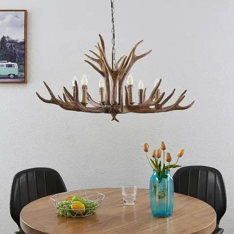 Závesné svietidlá Lindby Lindby Tejask závesná lampa, parožie 6-pl., 102 cm