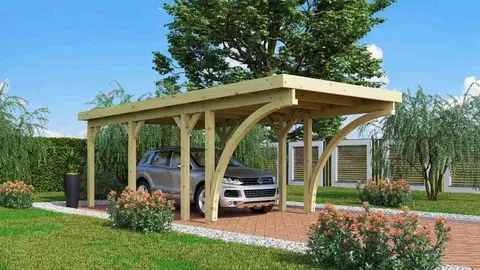 Záhradné domčeky Drevený prístrešok / carport CLASSIC 2C s plechmi Lanitplast