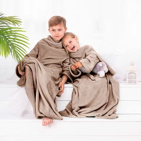 Detské deky Decoking Deka s rukávmi Lazy Kids béžová, 90 x 105 cm