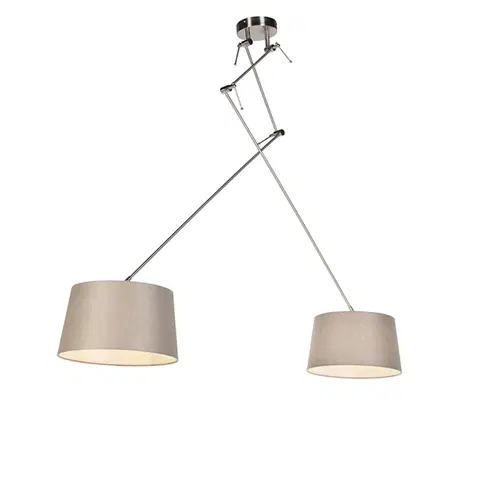 Zavesne lampy Závesná lampa s ľanovými tienidlami taupe 35 cm - oceľ Blitz II
