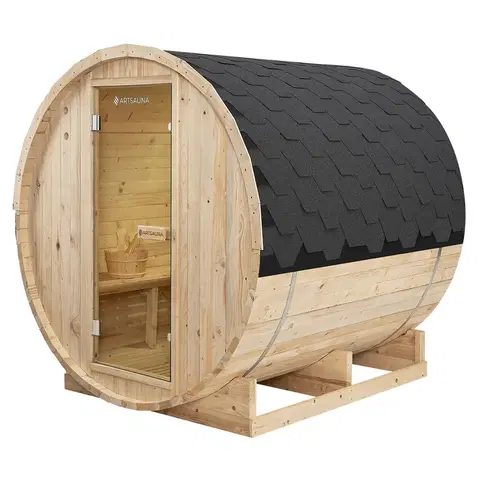 Záhrada Juskys Vonkajšia sudová sauna Spitzbergen L dĺžka 190 cm priemer 190 cm (6 kW)